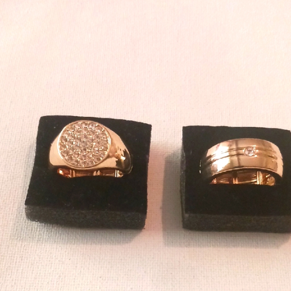 Men's Gold Tone Rings with Crystal Accents
